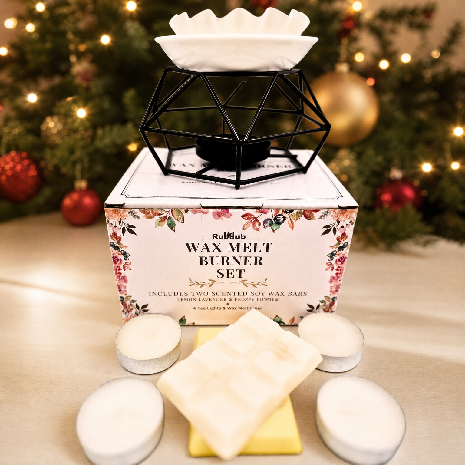 Geometric Wax Melt Burner Gift Set – Includes Soy Wax Melts, Tealight Candles & Wax Melt Liner